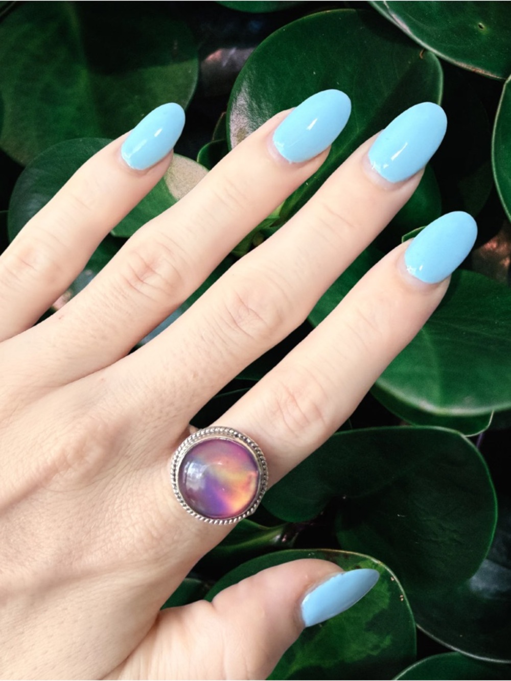 925 Sterling Silver Fire Opal Ring | Size 8 | Round Cabochon Statement Ring New